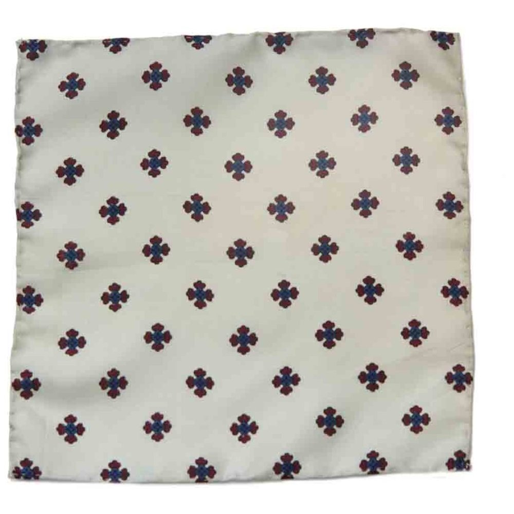 1970s Hand Stitched Pocket Square Beige Red Blue Rolled Hem Men's - Picture 2 of 2